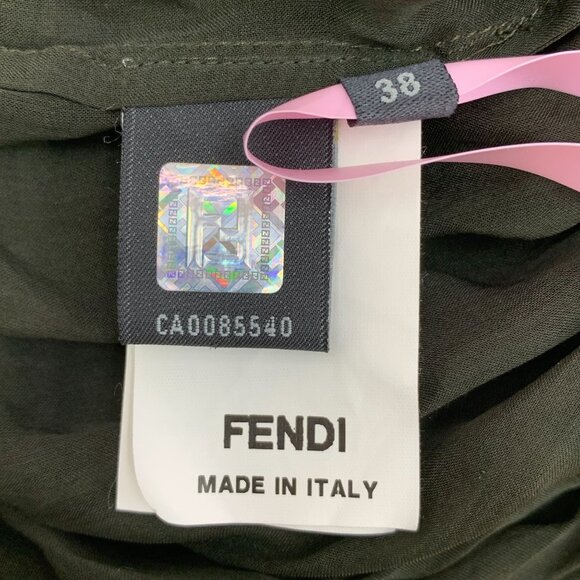 Fendi Dark Green Pleated One-Shoulder Sleeveless Mulberry Silk Dress Size 38 S - Picture 2 of 7